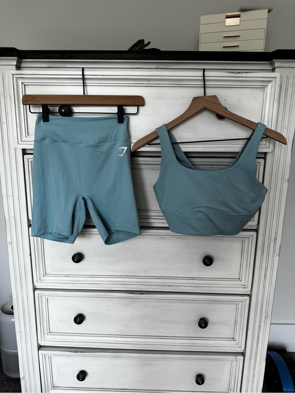 Gymshark Iceburg Blue Athletic Shorts and Sports Bra Set